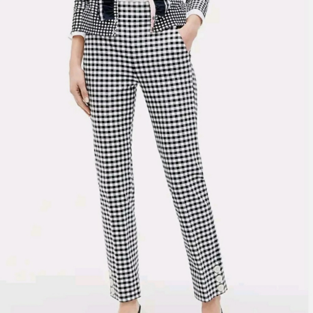J. Crew Gingham Remi Pants with buttons NAVY size 12